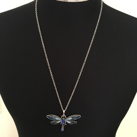 Blue dragonfly pendant with crystals - Picture 2 of 7